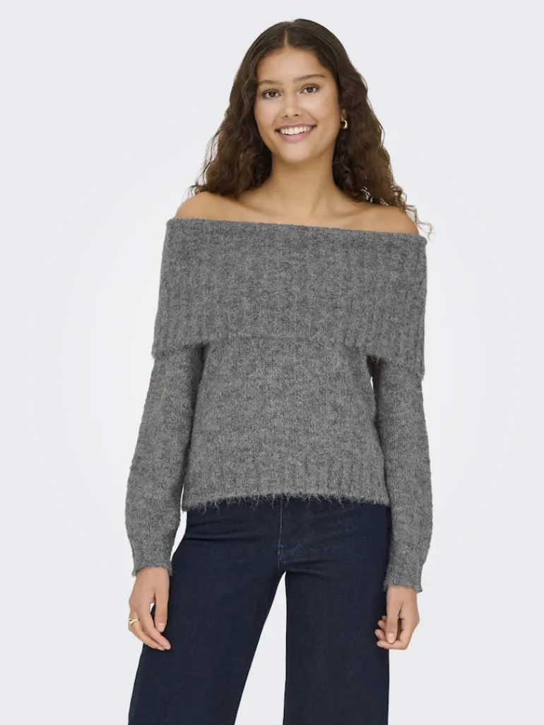 ONLSHINE LS OFF SHOULDER CC KNT medium grey melange