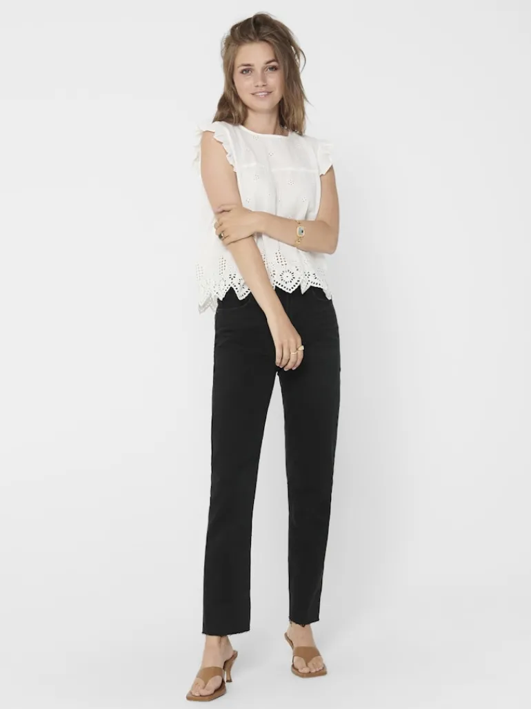 ONLSILLA LIFE S/L FRILL TOP WVN NOOS cloud dancer