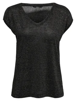 ONLSILVERY S/S V NECK LUREX TOP JRS NOOS black1