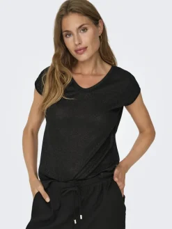 ONLSILVERY S/S V NECK LUREX TOP JRS NOOS black1