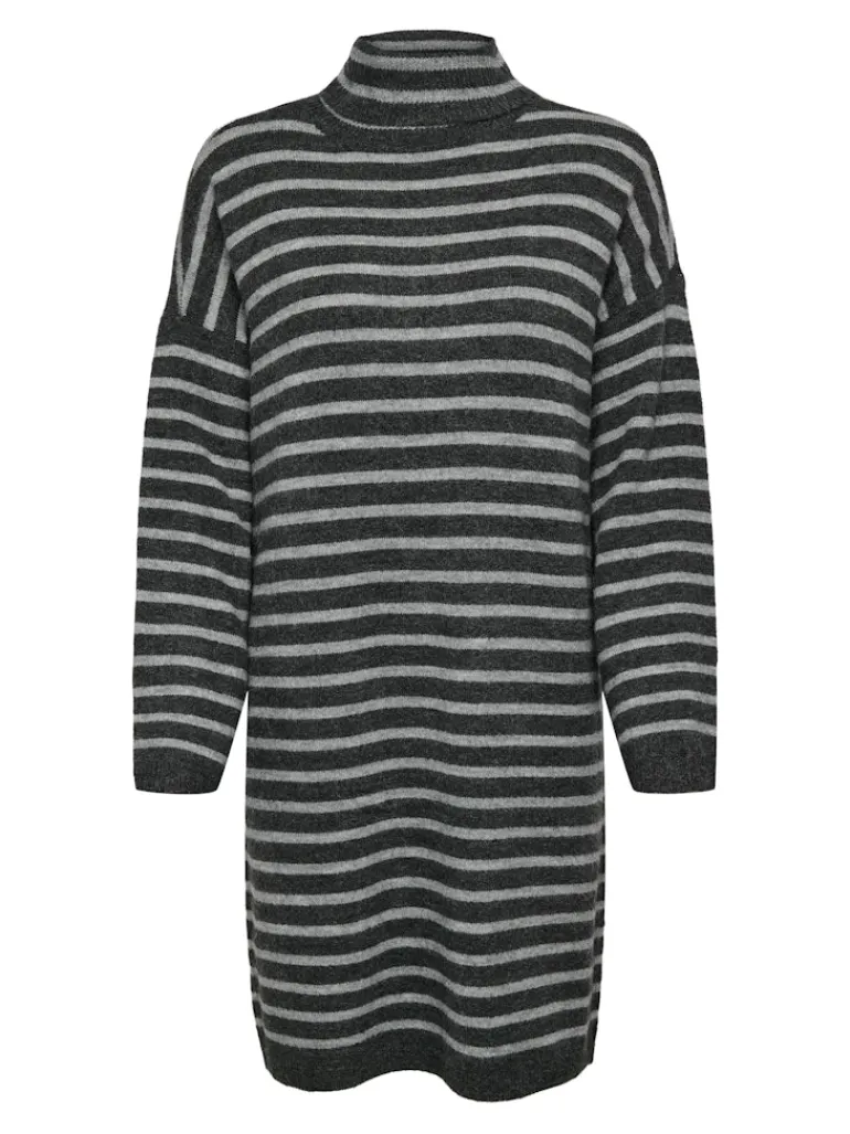 ONLTALIO LS STRIPE ROLLNECK DRESS BF KNT dark grey melange