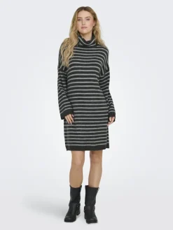 ONLTALIO LS STRIPE ROLLNECK DRESS BF KNT dark grey melange
