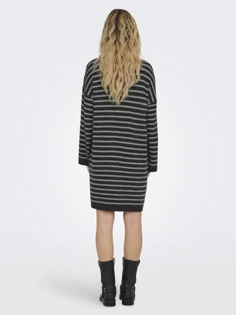 ONLTALIO LS STRIPE ROLLNECK DRESS BF KNT dark grey melange