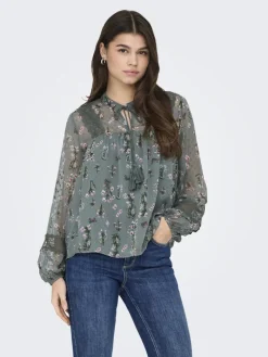 ONLTESSA ELIZA LS TOP WVN balsam green