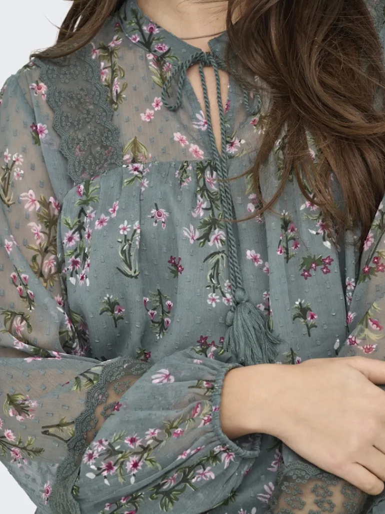 ONLTESSA ELIZA LS TOP WVN balsam green