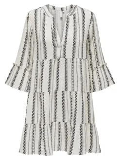 ONLTHYRA PEPLON DRESS AOP WVN cloud dancer