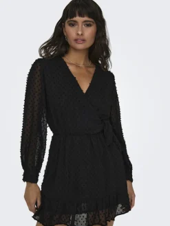 ONLTIVA L/S DOBBY WRAP DRESS NOOS WVN black