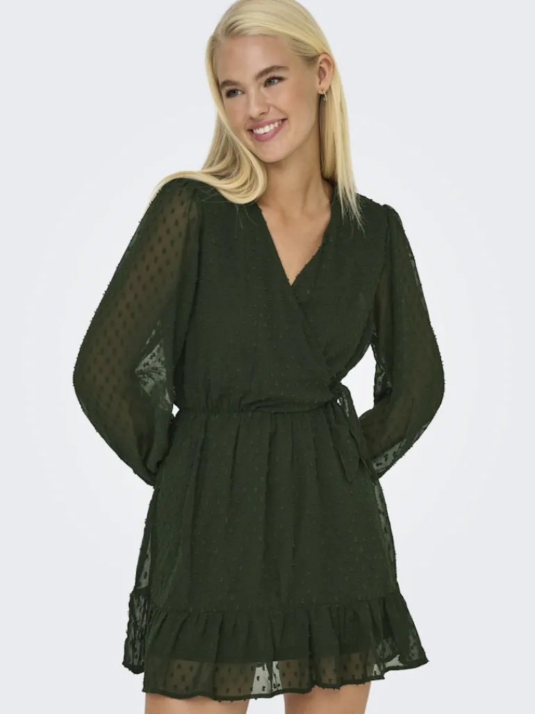 ONLTIVA L/S DOBBY WRAP DRESS NOOS WVN rosin