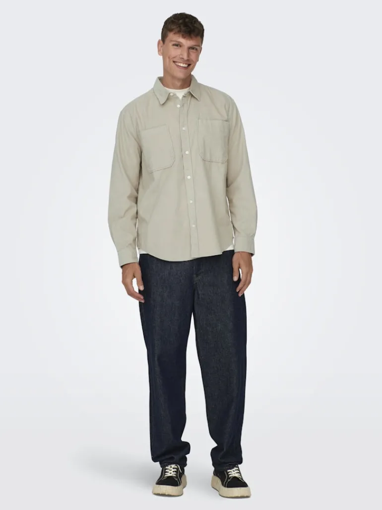 ONSALP 2PKT WASHD CORD LS SHIRT OTL silver lining