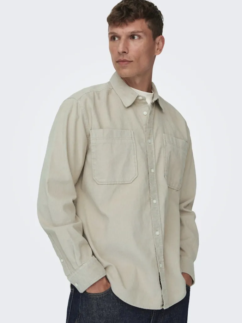 ONSALP 2PKT WASHD CORD LS SHIRT OTL silver lining