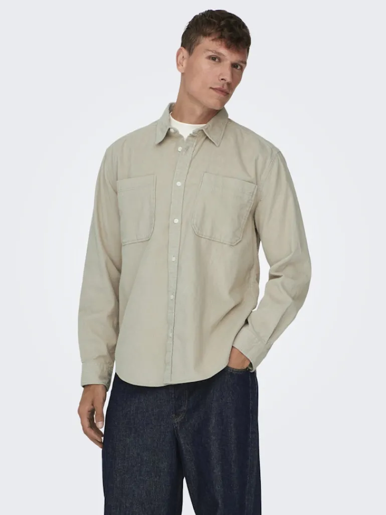ONSALP 2PKT WASHD CORD LS SHIRT OTL silver lining