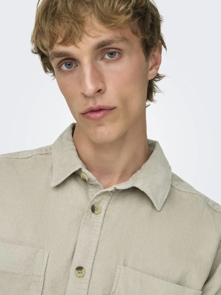 ONSALP 2PKT WASHD CORD LS SHIRT OTL silver lining