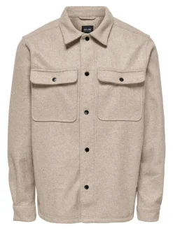 ONSASH OVR WOOLEN LOOK PKT LS SHIRT NOOS chinchilla
