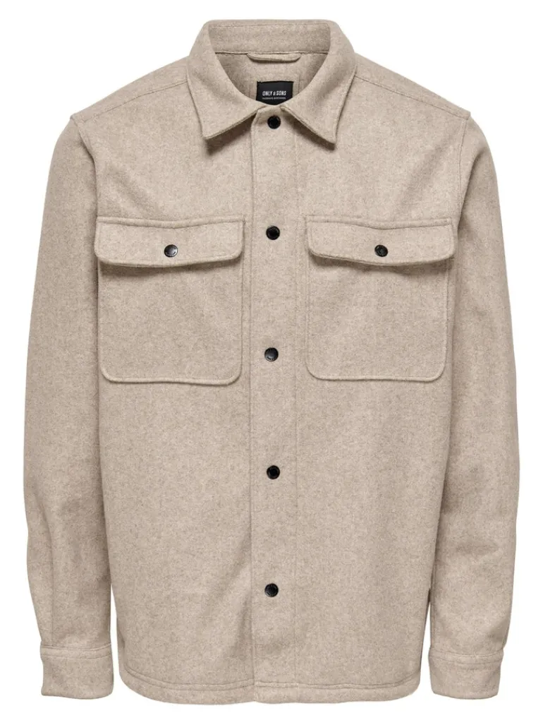 ONSASH OVR WOOLEN LOOK PKT LS SHIRT NOOS chinchilla