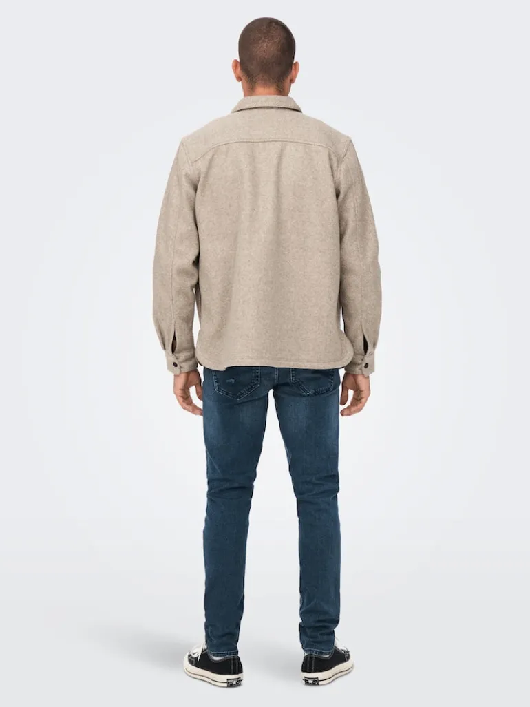 ONSASH OVR WOOLEN LOOK PKT LS SHIRT NOOS chinchilla