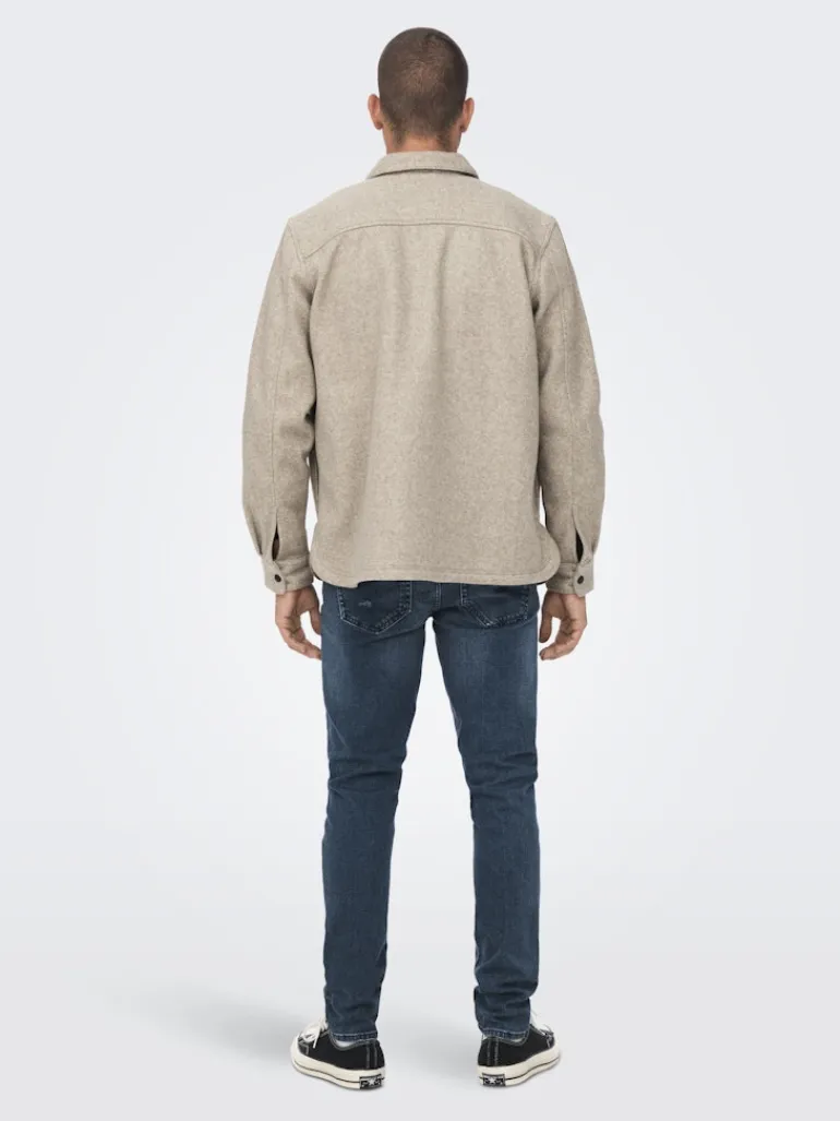 ONSASH OVR WOOLEN LOOK PKT LS SHIRT NOOS chinchilla
