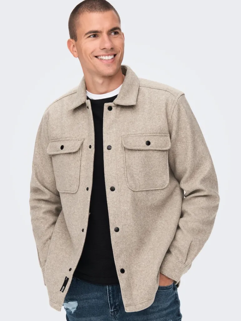 ONSASH OVR WOOLEN LOOK PKT LS SHIRT NOOS chinchilla