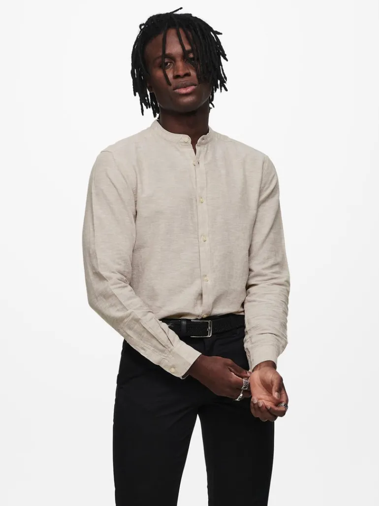 ONSCAIDEN LIFE LS LINEN BLEND MAO NOOS chinchilla