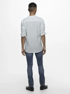 ONSCAIDEN LIFE LS LINEN BLEND MAO NOOS cashmere blue