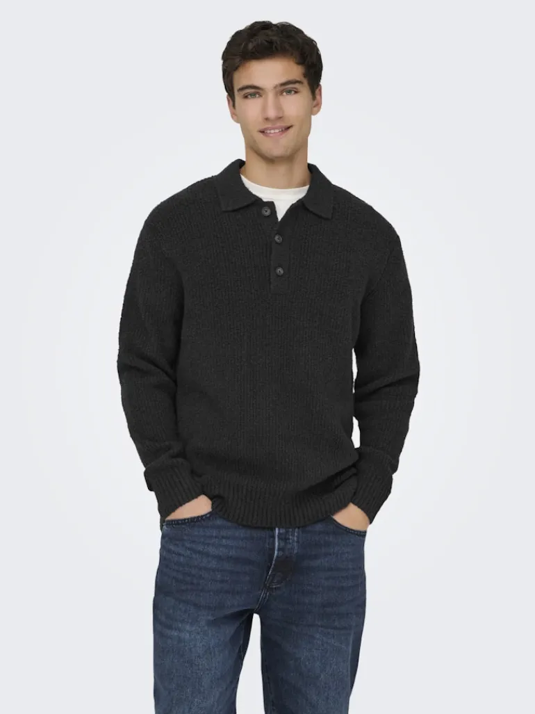 ONSDALE RLX LS POLO KNIT NOOS black