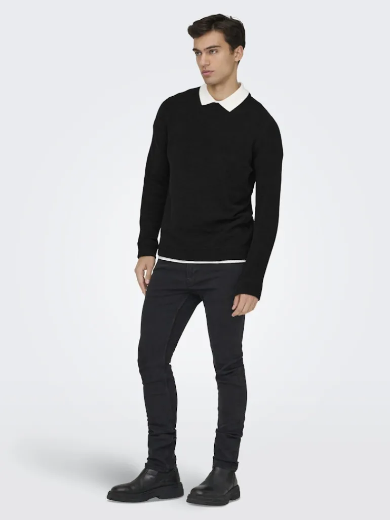 ONSETHAN LIFE REG 7 CREW KNIT NOOS black
