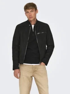 ONSGUS FAUX SUEDE RACER JACKET OTW NOOS black