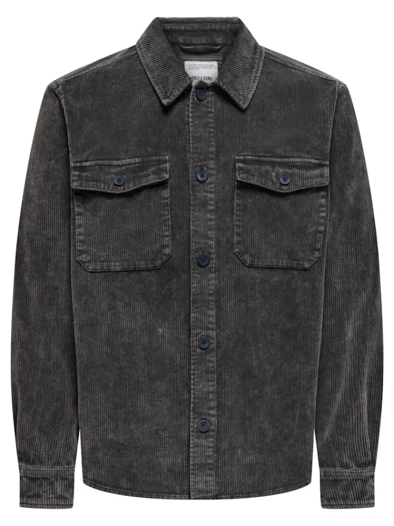ONSMARLON 8W WASH CORD OVERSHIRT grey pinstripe