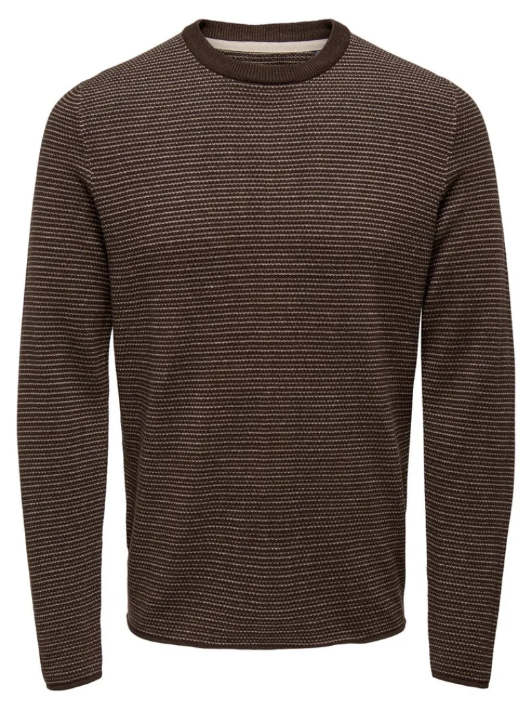 ONSNIGUEL REG 12 STRIPE CREW KNIT hot fudge