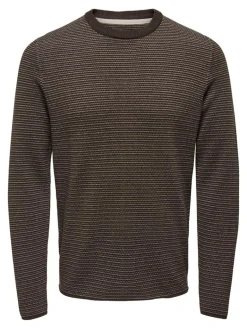 ONSNIGUEL REG 12 STRIPE CREW KNIT hot fudge