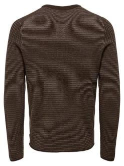 ONSNIGUEL REG 12 STRIPE CREW KNIT hot fudge