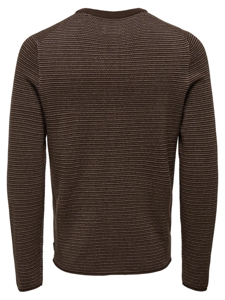 ONSNIGUEL REG 12 STRIPE CREW KNIT hot fudge