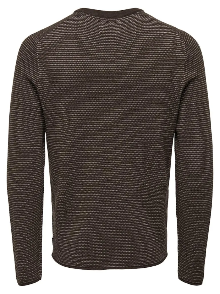 ONSNIGUEL REG 12 STRIPE CREW KNIT hot fudge