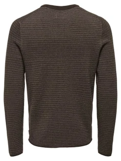 ONSNIGUEL REG 12 STRIPE CREW KNIT hot fudge
