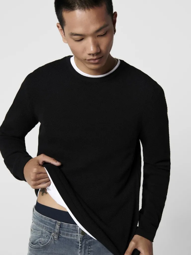 ONSPANTER REG 12 STRUC CREW KNIT NOOS black