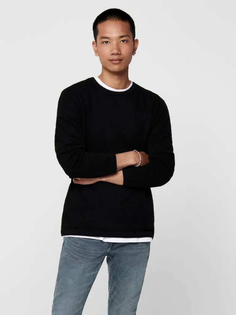 ONSPANTER REG 12 STRUC CREW KNIT NOOS black