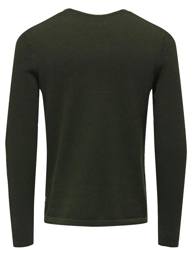 ONSPANTER REG 12 STRUC CREW KNIT NOOS dunkelgrün1