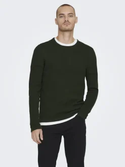ONSPANTER REG 12 STRUC CREW KNIT NOOS dunkelgrün1