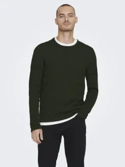 ONSPANTER REG 12 STRUC CREW KNIT NOOS dunkelgrün1