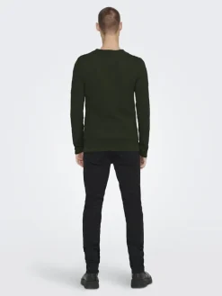 ONSPANTER REG 12 STRUC CREW KNIT NOOS dunkelgrün1