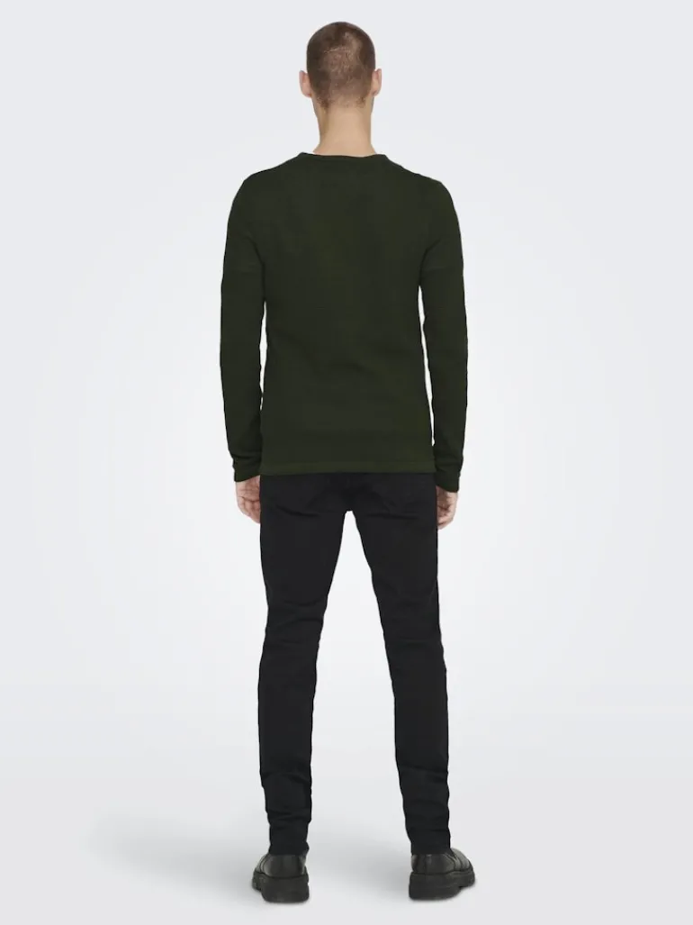 ONSPANTER REG 12 STRUC CREW KNIT NOOS dunkelgrün1