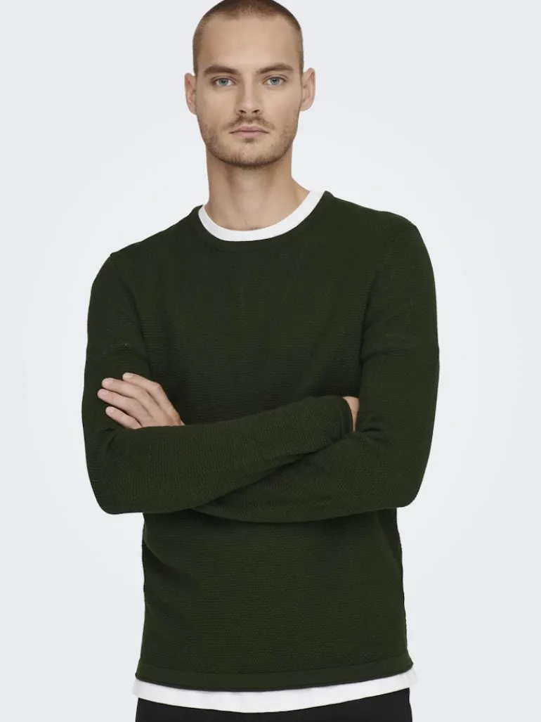 ONSPANTER REG 12 STRUC CREW KNIT NOOS dunkelgrün1