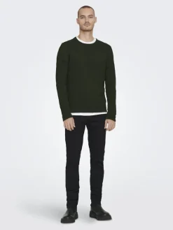 ONSPANTER REG 12 STRUC CREW KNIT NOOS dunkelgrün1