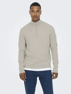 ONSPHIL REG 12 STRUC HALF ZIP KNIT NOOS silver lining