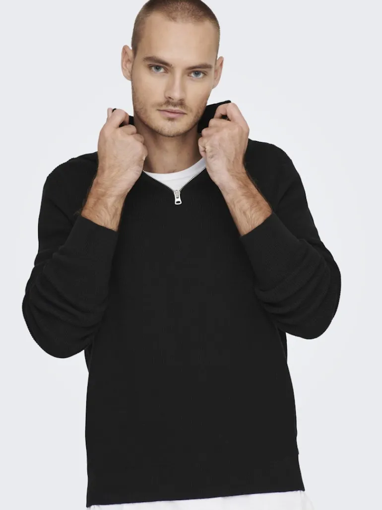 ONSPHIL REG 12 STRUC HALF ZIP KNIT NOOS black