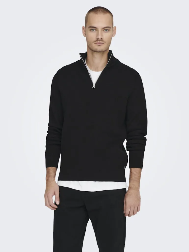 ONSPHIL REG 12 STRUC HALF ZIP KNIT NOOS black