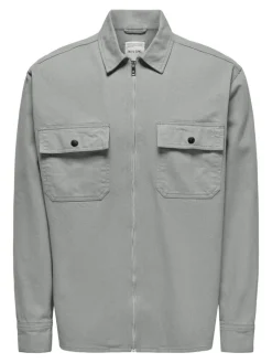 ONSTEAM LS HEAVY TWILL ZIP RLX SHIRT limestone