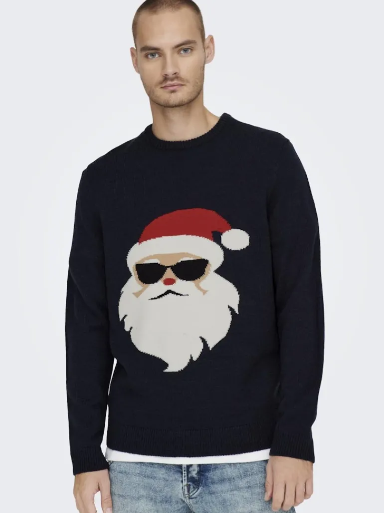 ONSXMAS REG FUNNY CREW KNIT dark navy