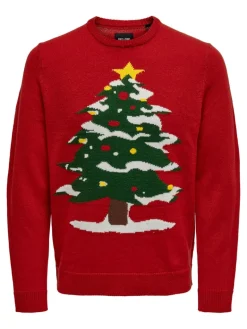 ONSXMAS REG FUNNY CREW KNIT pompeian red