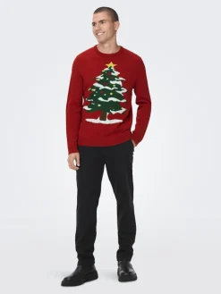 ONSXMAS REG FUNNY CREW KNIT pompeian red