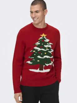 ONSXMAS REG FUNNY CREW KNIT pompeian red